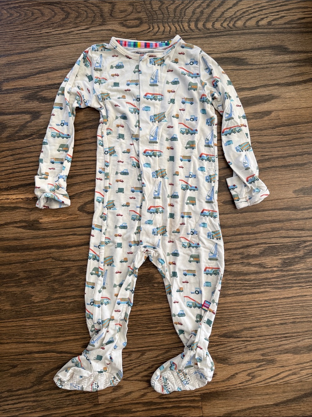 Magnetic Me Cream Footed One-Piece with Colorful Vehicle Print 6-9 Months